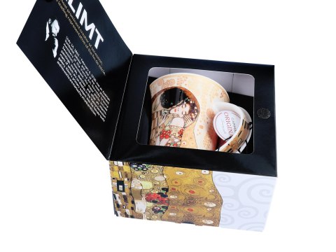 Kubek w pudełku - G. Klimt, Pocałunek, kremowe tło (CARMANI)