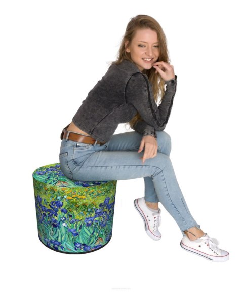 Bertoni Pufa welurowa typu walec z nadrukiem Irysy 40x40