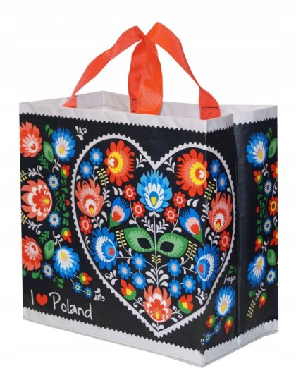 Torba na zakupy FOLKLOR SERCE czarna 24L polipropylen