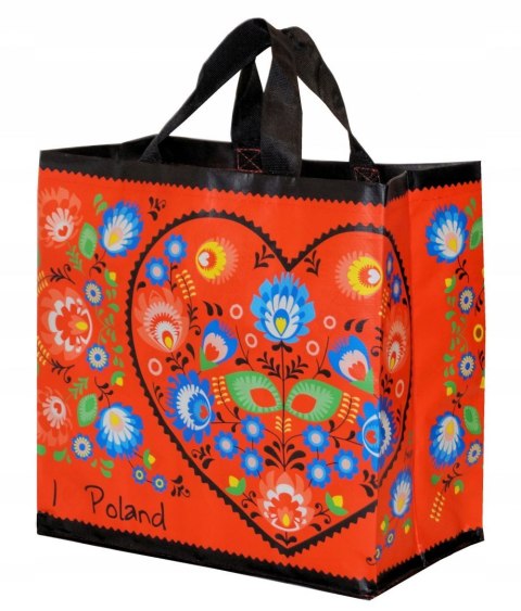 Torba na zakupy FOLKLOR SERCE czerwona 24L