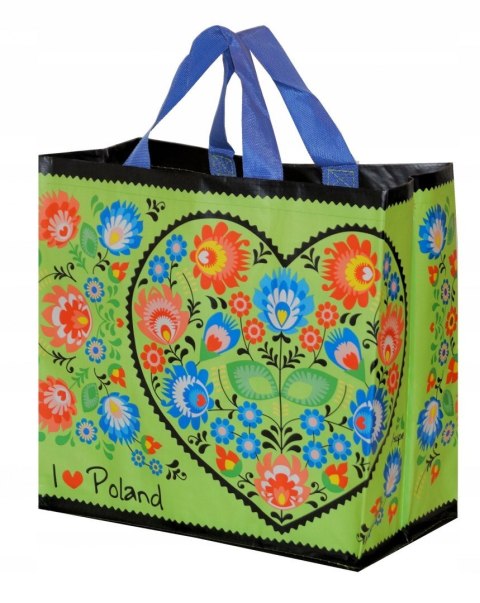Torba na zakupy FOLKLOR SERCE limonkowa 24L folkowa