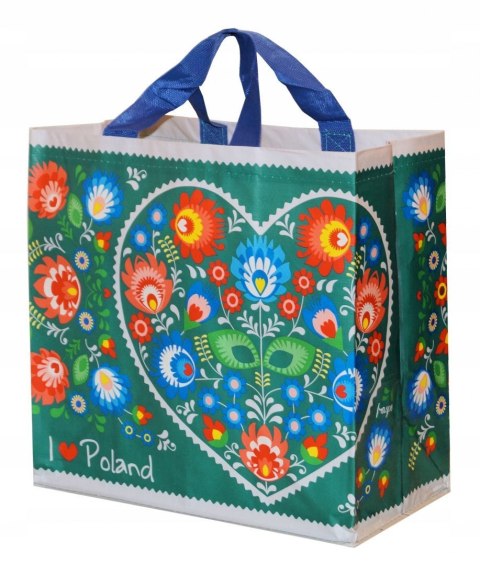 Torba na zakupy FOLKLOR SERCE malachitowa 24L