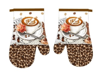 Rękawice Kuchenne z Magnesem CAPPUCCINO filiżanka kawy, kwiat