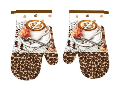 Rękawice Kuchenne z Magnesem CAPPUCCINO filiżanka kawy, kwiat