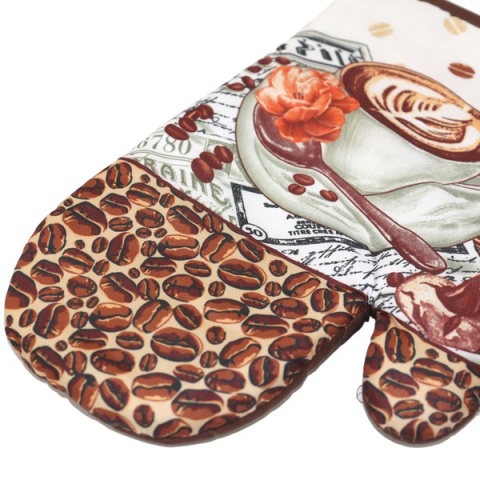 Rękawice Kuchenne z Magnesem CAPPUCCINO filiżanka kawy, kwiat