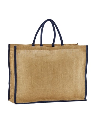 Torba na zakupy z naturalnie krochmalonej juty 55,5x42,5x21 natural/navy XXL