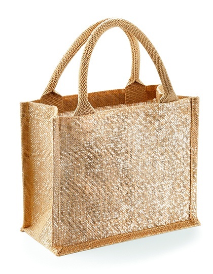 Torba z juty Mini Gift Natural Shimmer z nitką w złotym kolorze