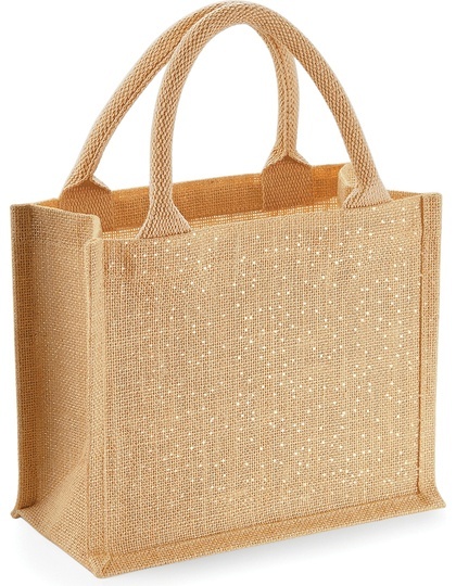 Torba z juty Mini Gift Natural Shimmer z nitką w złotym kolorze