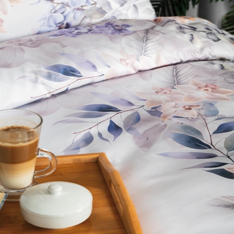 Komplet pościeli z satyny bawełnianej w kwiaty orchidei 160x200