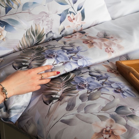 Komplet pościeli z satyny bawełnianej w kwiaty orchidei 160x200