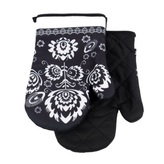 Rękawice Kuchenne z Magnesem FOLK czarno-białe