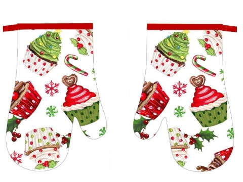 Rękawice Kuchenne z Magnesem zimowy motyw - lewa, prawa