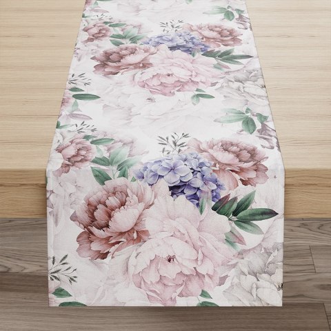 PEONI Bieżnik wodoodporny VELVET kwiaty, 40x140cm, kolor różowy