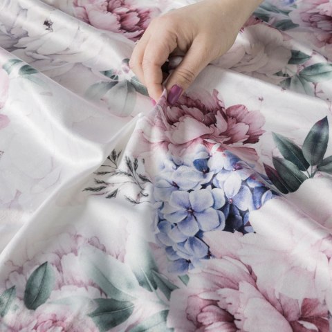 PEONI Bieżnik wodoodporny VELVET kwiaty, 40x140cm, kolor różowy