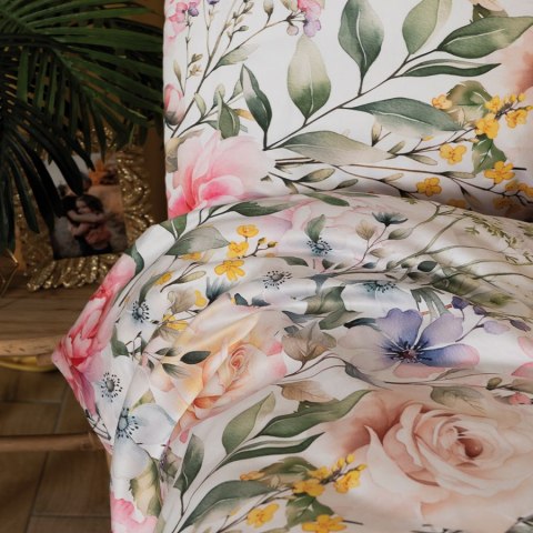 Komplet pościeli z satyny bawełnianej w wiosenne kwiaty- peonie, róże... 160x200cm