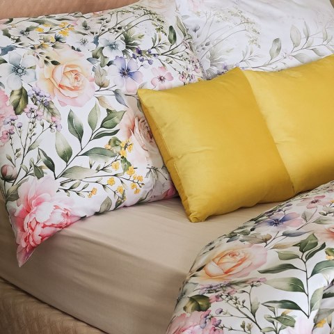 Komplet pościeli z satyny bawełnianej w wiosenne kwiaty- peonie, róże... 160x200cm