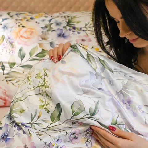 Komplet pościeli z satyny bawełnianej w wiosenne kwiaty- peonie, róże... 160x200cm