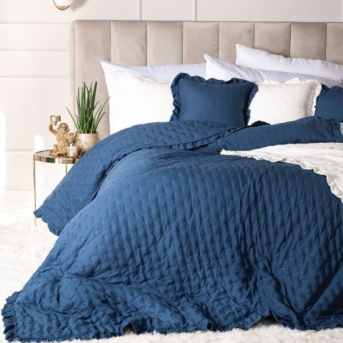 WERONA Narzuta dekoracyjna z falbaną, 170x210cm, niebieski