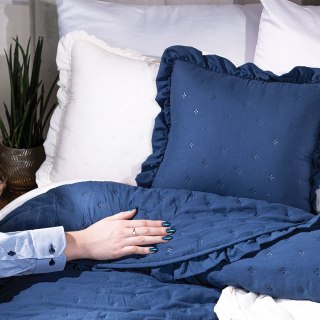 WERONA Narzuta dekoracyjna z falbaną, 170x210cm, niebieski