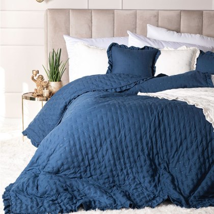 WERONA Narzuta dekoracyjna z falbaną, 200x220cm, kolor niebieski Markizeta